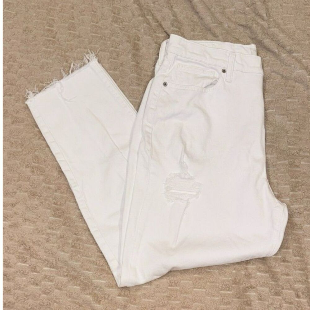 Lucky Brand White Distressed Ankle Jeans Size 14/32 Raw Hem